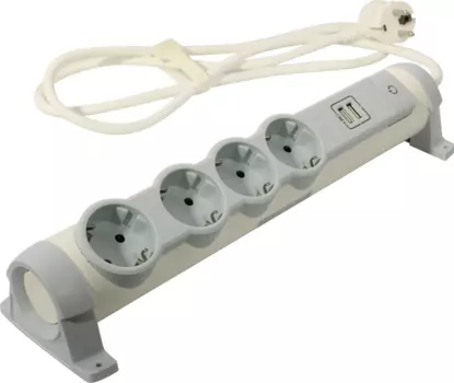 Сетевой фильтр Legrand, 4-розетки, 2xUSB, 1.5 м, белый/серый (694615)