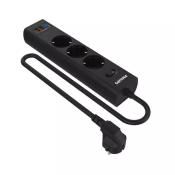 Сетевой фильтр PHILIPS, 3-розетки, 2xUSB, 1xUSB Type-C, 3 м, черный (CHP4336BB/51)