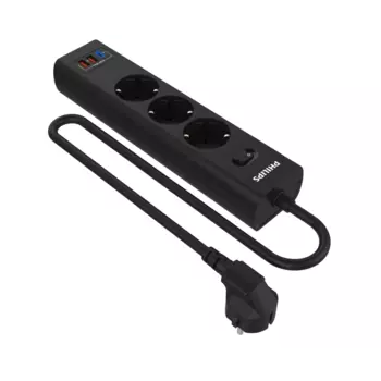Сетевой фильтр PHILIPS, 3-розетки, 2xUSB, 1xUSB Type-C, 2 м, черный (CHP4336BA/51)