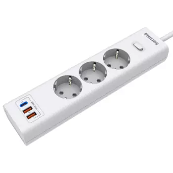 Сетевой фильтр PHILIPS, 3-розетки, 2xUSB, 1xUSB Type-C, 2 м, белый (CHP4336WA/51)