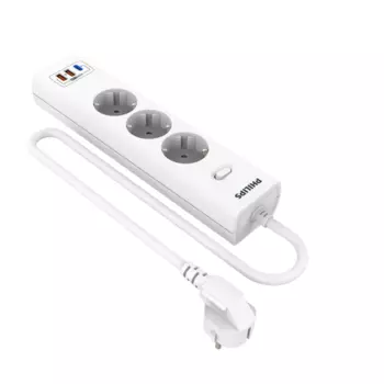 Сетевой фильтр PHILIPS, 3-розетки, 2xUSB, 1xUSB Type-C, 3 м, белый (CHP8236WB/51)