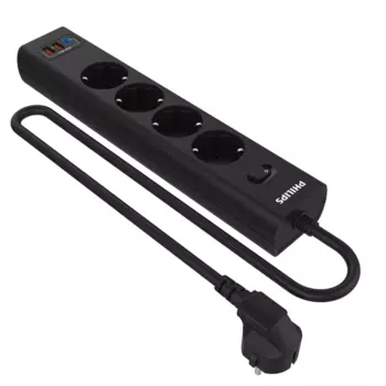 Сетевой фильтр PHILIPS, 4-розетки, 2xUSB, 1xUSB Type-C, 5 м, черный (CHP4346BC/51)