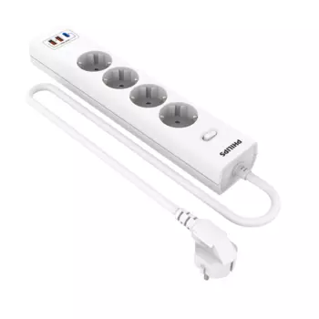 Сетевой фильтр PHILIPS, 4-розетки, 2xUSB, 1xUSB Type-C, 5 м, белый (CHP4346WC/51)