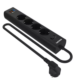 Сетевой фильтр PHILIPS, 4-розетки, 2xUSB, 1xUSB Type-C, 3 м, черный (CHP8246BB/51)