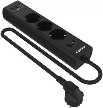 Сетевой фильтр PHILIPS CHP8236BB/51, 3-розетки, 2xUSB, 1xUSB Type-C, 3 м, черный (CHP8236BB/51)