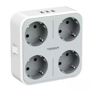 Сетевой фильтр Tessan TS-302-DE, 4-розетки, 3xUSB, серый