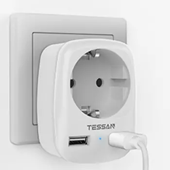 Сетевой фильтр Tessan TS-611-DE, 1-розетка, 2xUSB, белый