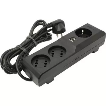 Сетевой фильтр ZIS Pilot 3G, 3-розетки, 2xUSB, 5 м, черный (1781726)