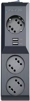 Сетевой фильтр ZIS Pilot 3G, 3-розетки, 2xUSB, 10 м, черный