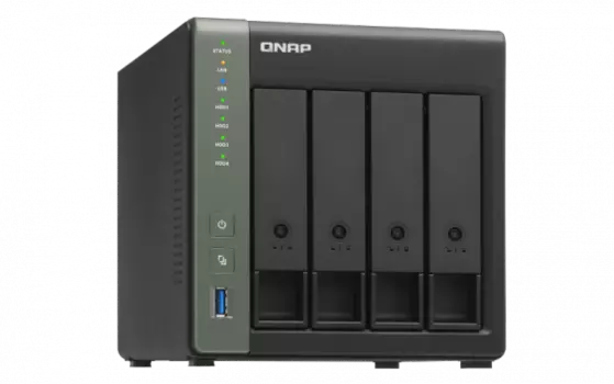 Сетевой накопитель (NAS) QNAP TS-431KX, слоты 4x2.5"/3.5" SATA3, RAID 0/1/5/6/10/JBOD, 2x1 Гбит + 1x10 Гбит/с SFP+, 3xUSB 3.0, Annapurna Labs Alpine AL-214/4x1.7GHz, DDR3 2Gb, (TS-431KX-2G)