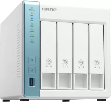 Сетевой накопитель (NAS) QNAP TS-431P3-4G, слоты 4x2.5"/3.5" SATA3, RAID 0, 1, 5, 6, 10, JBOD, 1x1 Гбит + 1x2.5 Гбит/с, 3xUSB 3.0, Cortex-A15 Annapurna Labs Alpine AL-314/4x1.7GHz, DDR3 3.91Gb, 90W