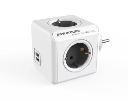 Сетевой разветвитель Allocacoc PowerCube Original USB 4-розетки, 16A, с/з, белый/серый (1202GY/DEOUPC)