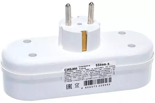 Сетевой разветвитель СИБИН 3-розетки, 16А, с/з, белый (55099-3)