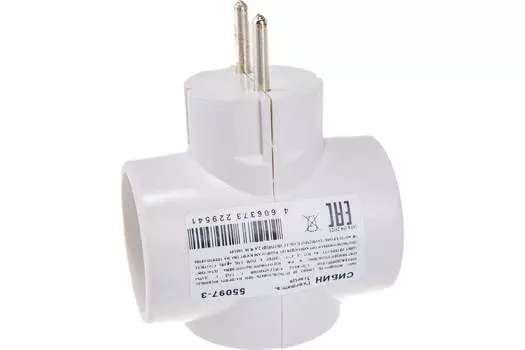 Сетевой разветвитель СИБИН 3-розетки, 6А, б/з, белый (55097-3)