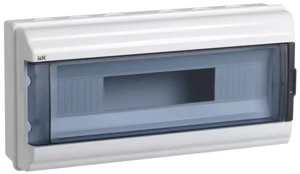 Щит распределительный КМПн-18, навесной, пластик, 1 ряд/18 модулей, прозрачная дверь, белый, IP 55 IEK (MKP72-N3-18-55)