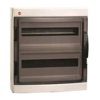 Щит распределительный, навесной, пластик, 2 ряда/36 модулей, прозрачная дверь, замок с ключом, с клеммным блоком, серый, IP 65 DKC (85936)