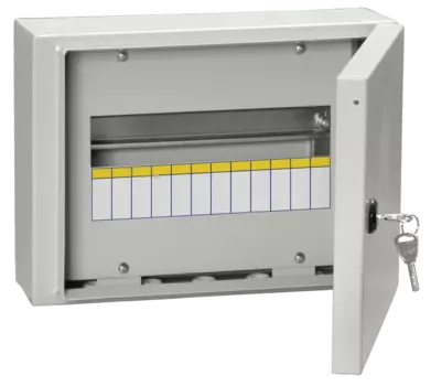 Щит распределительный ЩРн-12з-0, навесной, металл, 1 ряд/12 модулей, замок с ключом, серый, IP 54 IEK (MKM11-N-12-54-Z)