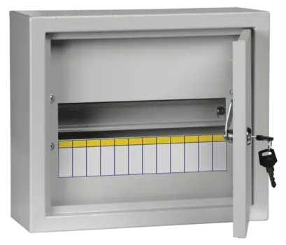 Щит распределительный ЩРн-12з-1, навесной, металл, 1 ряд/12 модулей, замок с ключом, серый, IP 31 IEK (MKM14-N-12-31-Z)