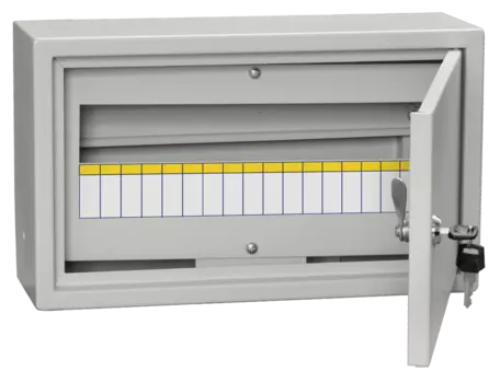 Щит распределительный ЩРн-18з-1, навесной, металл, 1 ряд/18 модулей, замок с ключом, серый, IP 31 IEK (MKM14-N-18-31-Z)
