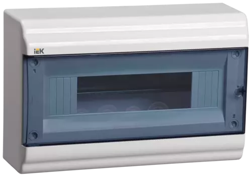 Щит распределительный ЩРН-П-12, навесной, пластик, 1 ряд/12 модулей, прозрачная дверь, белый, IP 41 IEK (MKP82-N-12-41-10)