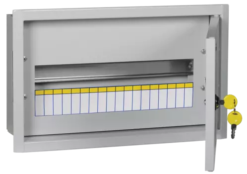 Щит распределительный ЩРв-18, встраиваемый, металл, 1 ряд/18 модулей, замок с ключом, без клеммных колодок, серый, IP 31, TITAN 3 IEK (MKM14-V-18-30-T)