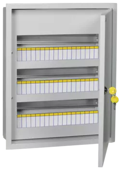 Щит распределительный ЩРв-54, встраиваемый, металл, 3 ряда/54 модуля, замок с ключом, без клеммных колодок, серый, IP 31, TITAN 3 IEK (MKM14-V-54-30-T)