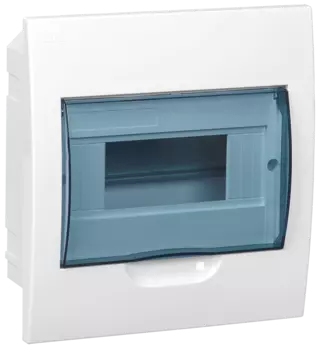 Щит распределительный ЩРв-П-8, встраиваемый, пластик, 1 ряд/8 модулей, прозрачная дверь, белый, IP 41 IEK (MKP12-V-08-40-20)