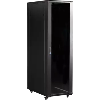 Шкаф телекоммуникационный напольный 27U 600x600 мм, стекло/металл, черный, разборный, TWT Business (TWT-CBB-27U-6x6-G1)