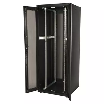 Шкаф телекоммуникационный напольный 47U 800x1000 мм, перфорация, черный, разборный, Lande DYNAmic Basic (LN-DB47U8010-BL-271-F)