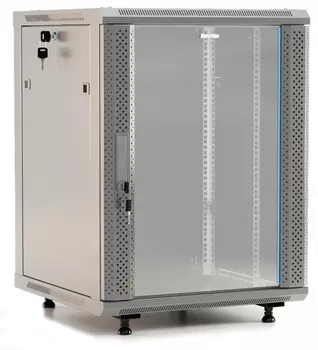 Шкаф телекоммуникационный настенный 12U 600x600, стекло/металл, серый, разборный, Hyperline TWB (TWB-FC-1266-GP-RAL7035)
