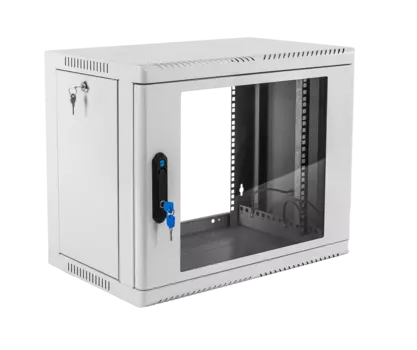 Шкаф телекоммуникационный настенный 9U 600x359 мм, стекло/металл, серый, в сборе, ЦМО ШРН-9.350 (30144252301)