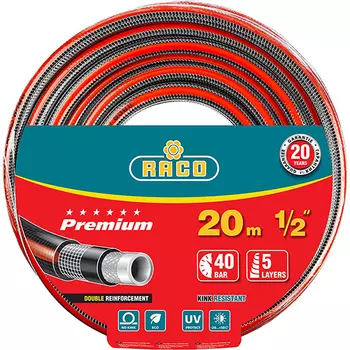 Шланг Raco PREMIUM, ПВХ, поливочный, армированный, d = 1/2" (13 мм), 20м, 40 бар (40300-1/2-20_z01)