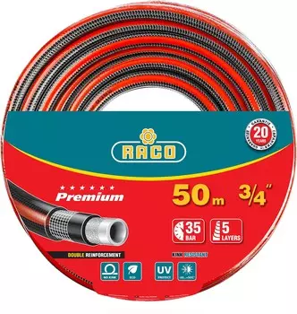 Шланг Raco PREMIUM, ПВХ, поливочный, армированный, d = 3/4" (19 мм), 50м, 35 бар (40300-3/4-50_z01)
