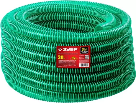 Шланг ЗУБР МАСТЕР, ПВХ, напорно-всасывающий, армированный, d = 1 1/4" (32 мм), 30м, 3 бар (40325-32-30)