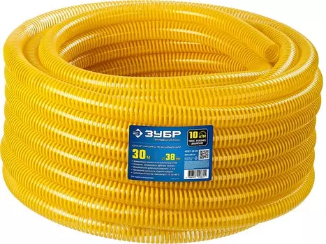 Шланг ЗУБР ПРОФИ, ПВХ, напорно-всасывающий, армированный, d = 1 1/2" (38мм), 30м, 10 бар (40327-38-30)