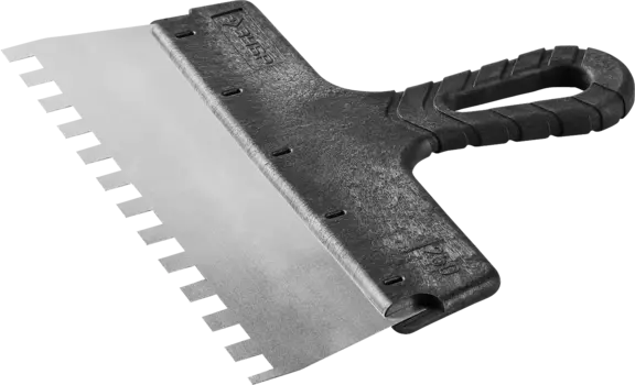 Шпатель Зубр МАСТЕР, зубчатый, лезвие 250мм, размер зубьев 10х10мм, нержавеющая сталь, для клея (10078-25-10)