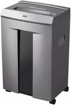 Шредер Deli 9905, секретность 5/P-5, фрагменты - 2 мм x 1.5 см, объем 20 л, кол-во листов до 10 шт., скрепки, скобы, карты, CD, серый/черный
