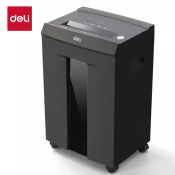 Шредер Deli ET098, секретность P-4, фрагменты - 1 мм x 5 мм, объем 30 л, кол-во листов до 8 шт., скрепки, скобы, карты, CD, белый (ET098)