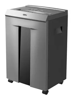 Шредер Deli, секретность 5/P-5, 180 см/мин., фрагменты - 2 мм x 1.2 см, объем 30 л, кол-во листов до 16 шт., скрепки, скобы, карты, CD, серебристый (ET096)