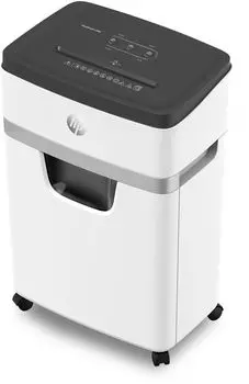 Шредер HP OneShred 12MC, секретность P-5, 160 см/мин., фрагменты - 2мм x 1.5см, 25л, 12 листов, скрепки, скобы, карты, черный/белый (2806)