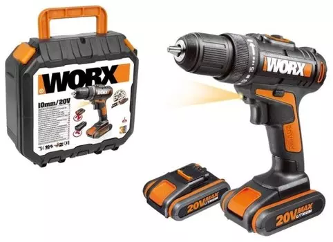 Шуруповерт WORX WX101.1, аккумуляторный, 30 Н·м, 1450 об/мин, 20V, 1.5 А·ч, Li-Ion, два акб, быстрозажимной патрон, кейс, 1.3кг