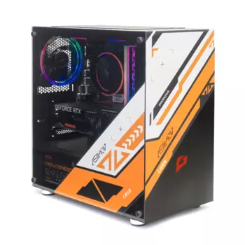 Системный блок e2e4 ASIIMOV, Intel Core i5 10400F 2.9 ГГц, 16Gb RAM, 500Gb SSD, NVIDIA GeForce RTX 3050 8Gb, DOS, черный/оранжевый (ASM-I10400-16-500-3050)
