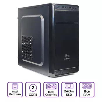 Системный блок Mastero Basic BCM01, Intel Pentium Gold G6405 4.1 ГГц, 8Gb RAM, 240Gb SSD, DOS, черный (BCM01-I6405-8S240)