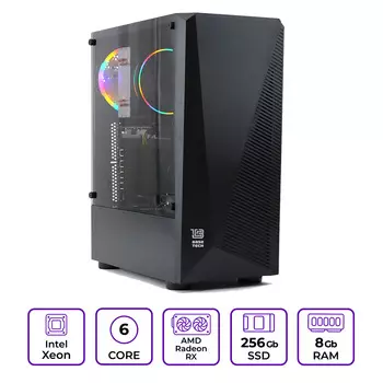 Системный блок Mastero Gaming GS08, Intel Xeon E5 2620v3 2.4 ГГц, 8Gb RAM, 256Gb SSD, AMD Radeon RX 580 8Gb, DOS, черный (GS08-I2620-8S256-RX580)