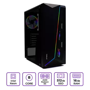 Системный блок Mastero Gaming GS09, Intel Xeon E5 2640v3 2.6 ГГц, 16Gb RAM, 512Gb SSD, AMD Radeon RX 580 8Gb, DOS, черный (GS09-I2640-16S512-RX580)