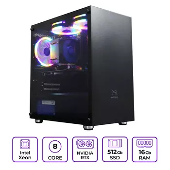 Системный блок Mastero Gaming GT07, Intel Xeon 2640 v3 2.6 ГГц, 16Gb RAM, 512Gb SSD GeForce RTX 3050 8Gb, DOS, черный (GT07-I2640-16S512-3050)