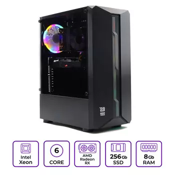 Системный блок Mastero Gaming GX01, Intel Xeon E5 2620 v3 2.4 ГГц, 8Gb RAM, 256Gb SSD Radeon RX 560 4Gb, DOS, черный (GX01-I2620-8S256-RX560)