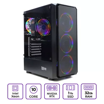 Системный блок Mastero Gaming GX03, Intel Xeon E5 2666V3 2.9 ГГц, Intel Q87|Z87, 32Gb RAM, 1Tb SSD, NVIDIA GeForce RTX 2060 SUPER 8Gb, DOS, черный (GX03-I2666-32S1000-2060S)