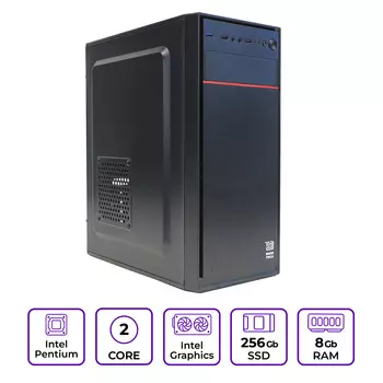 Системный блок Mastero Middle MT13, Intel Pentium Gold G7400 3.7 ГГц, 8Gb RAM, 256Gb SSD, DOS, черный (MT13-I7400-8S256)