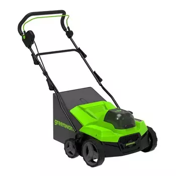 Скарификатор-аэратор Greenworks GD40SC38II, аккумуляторный, бесщеточный, травосборник 45 л, без акб и зу, прокалывание газона (аэрация), прорезание газона, удаление мусора (2517607)